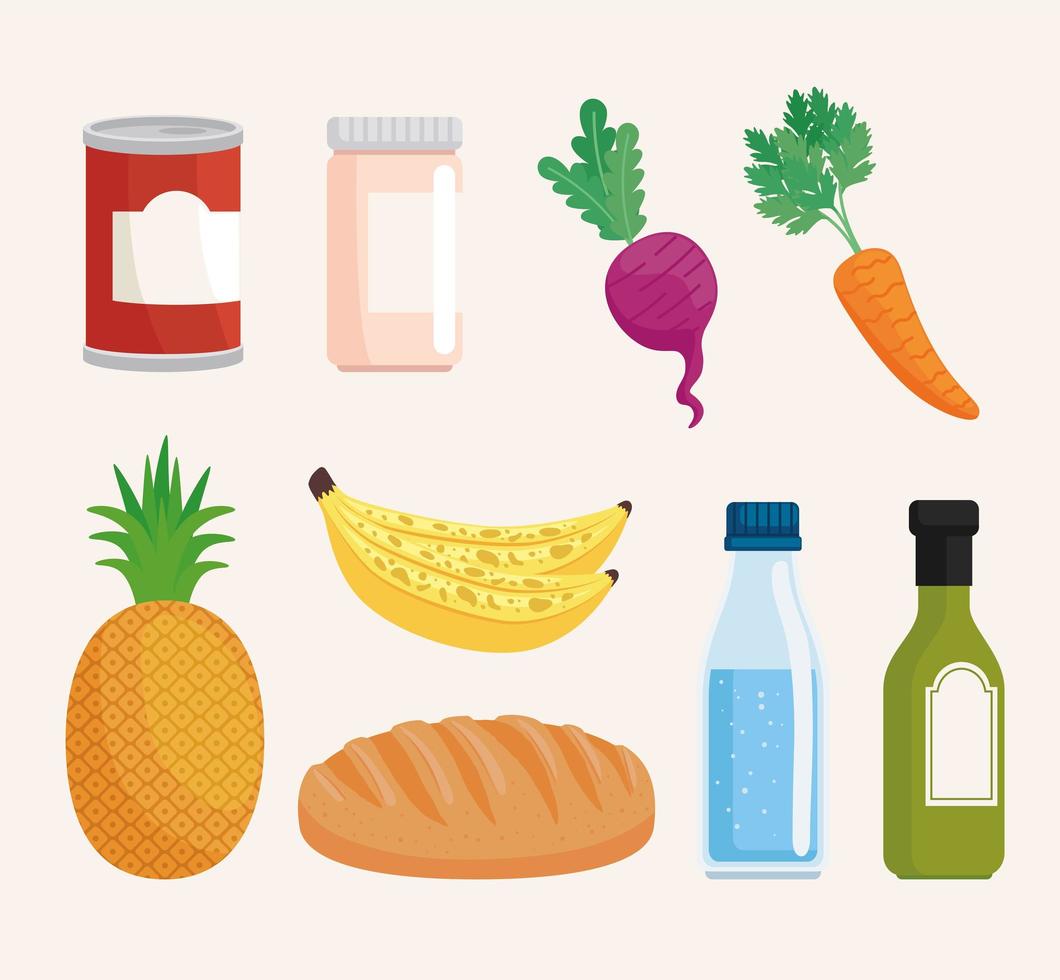 comestibles e iconos de comida vector