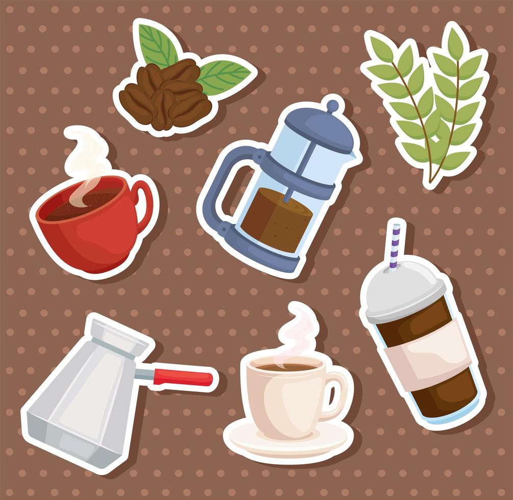 juego de pegatinas de café vector