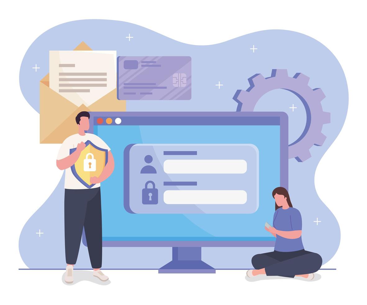 Computer and people design vector