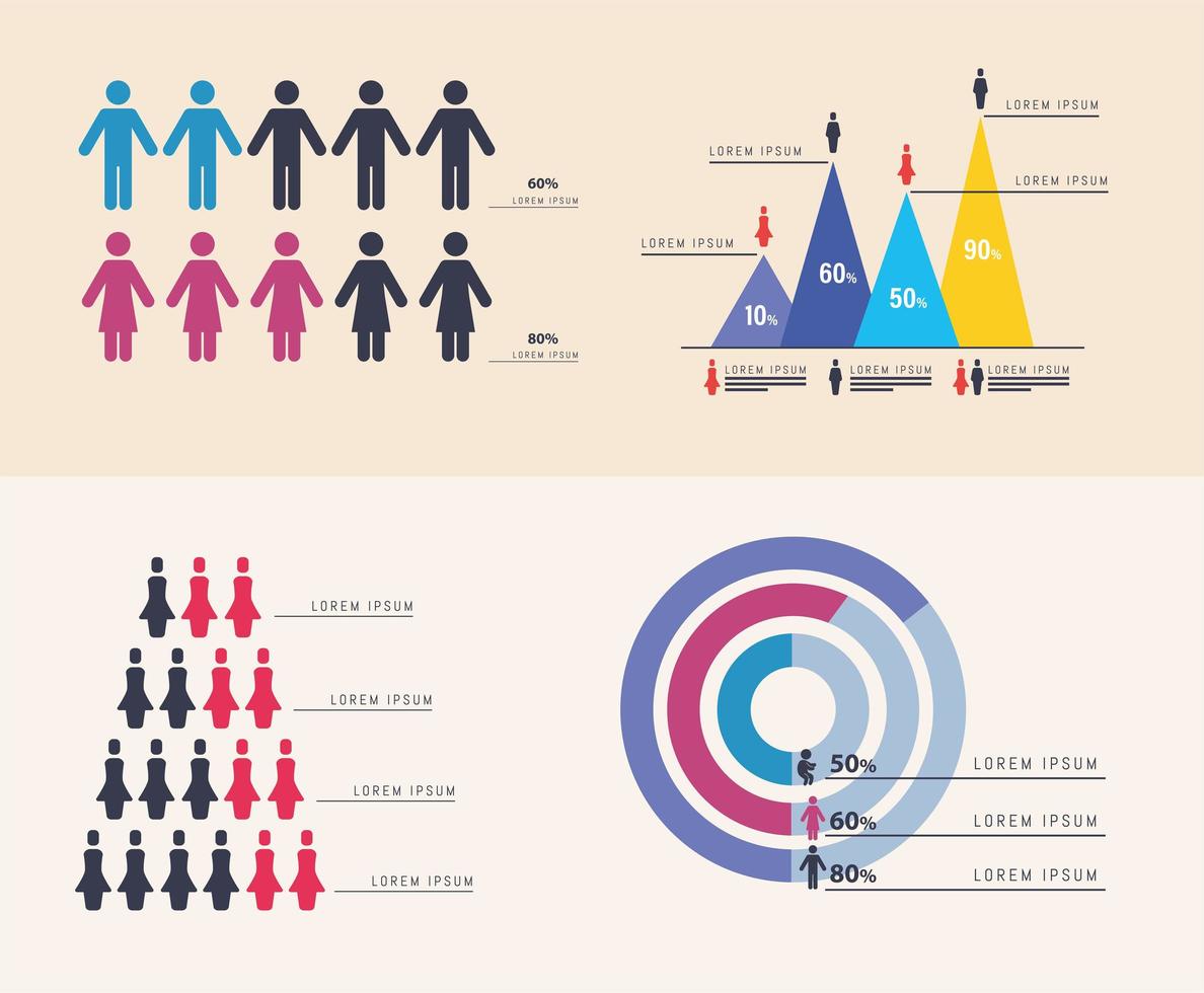 Demography chart icons vector