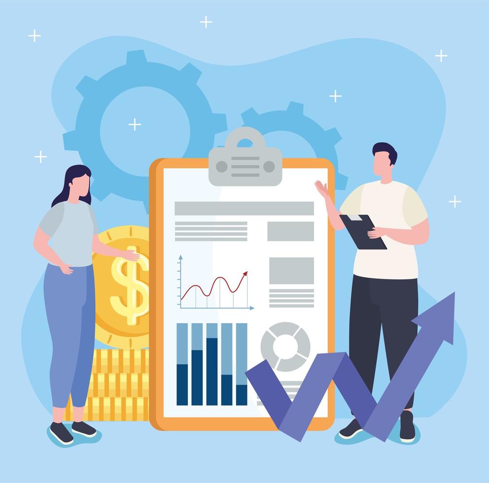 People with document and icons vector
