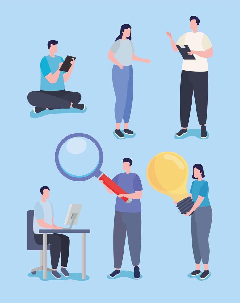 People working with icon set vector
