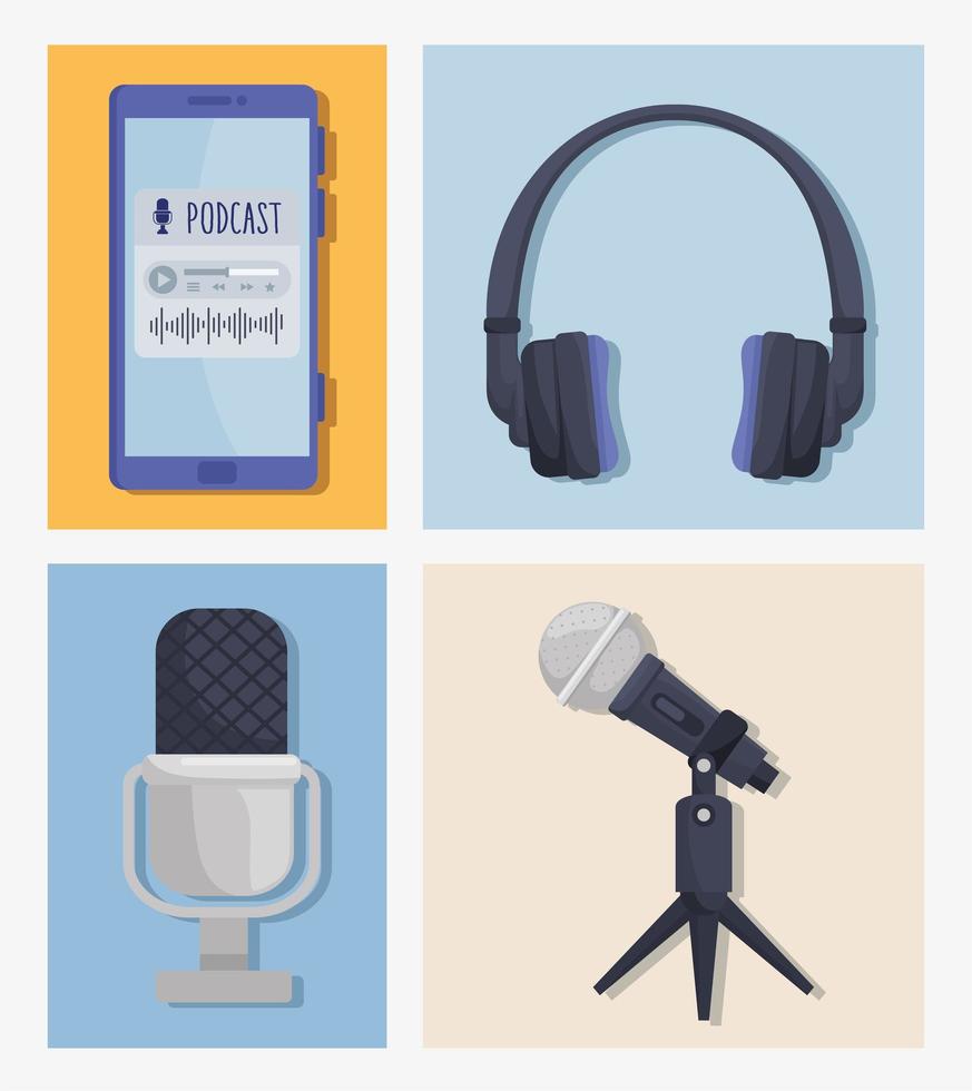 podcast equipment icons vector