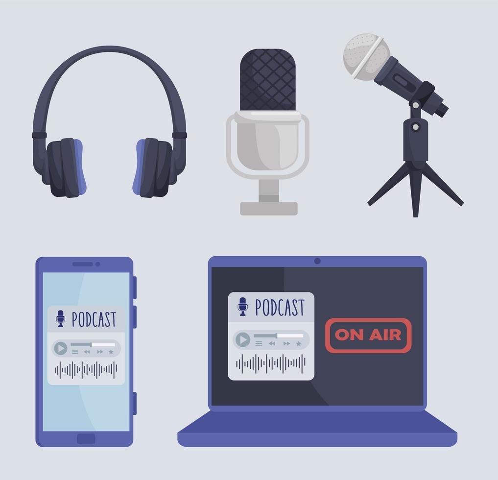 podcast devices icons vector