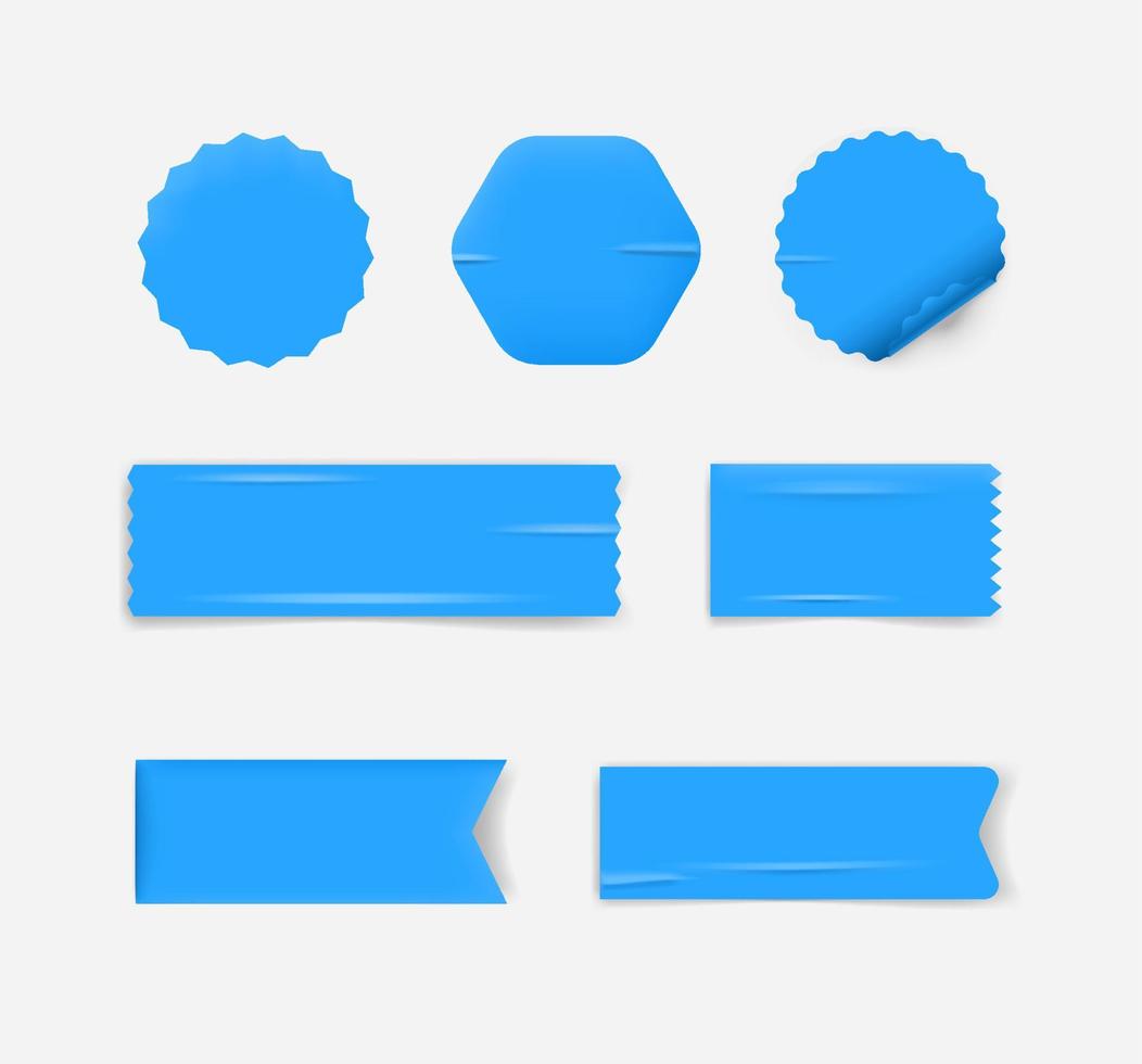 Paper glued blue stickers vector set