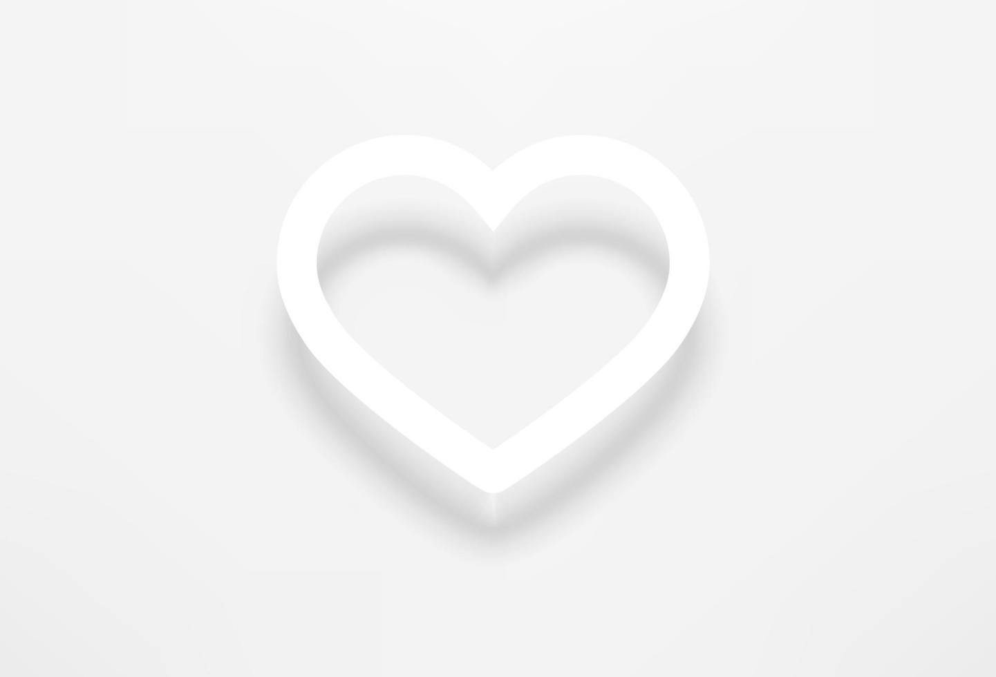 White contour heart vector icon with realistic shadow