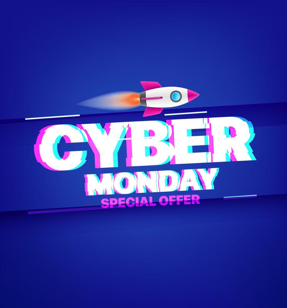 Cyber monday banner. Glitch effect vector