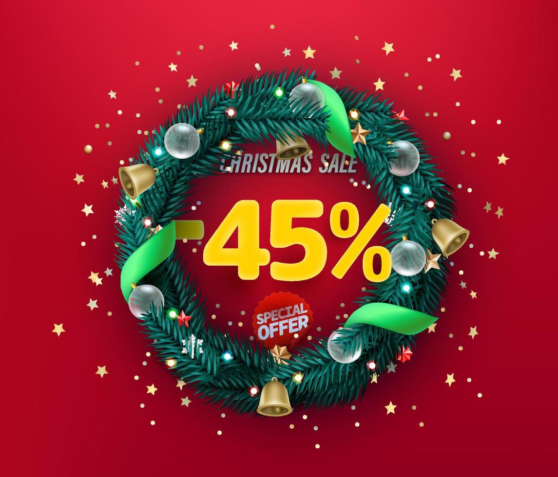 Christmas sale special offer vector promo banner. Fourty five percent discount