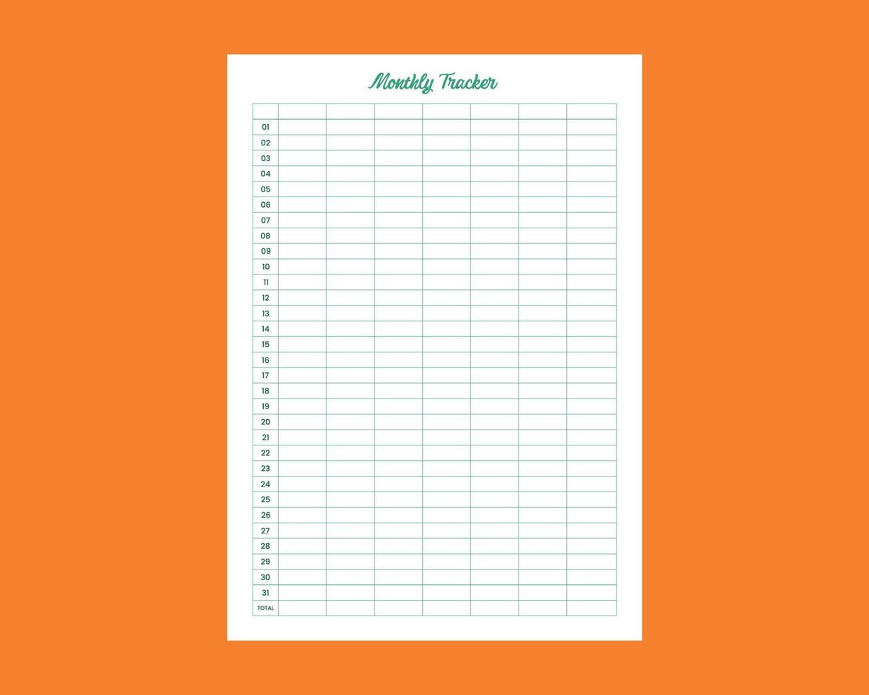 Monthly worker or employee attendance tracker journal book planner interior design template vector