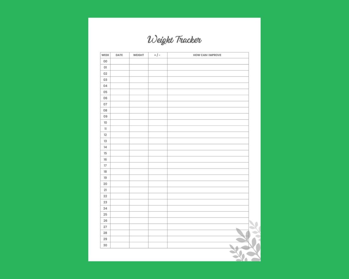 Weight gain or loss record tracker journal interior design vector