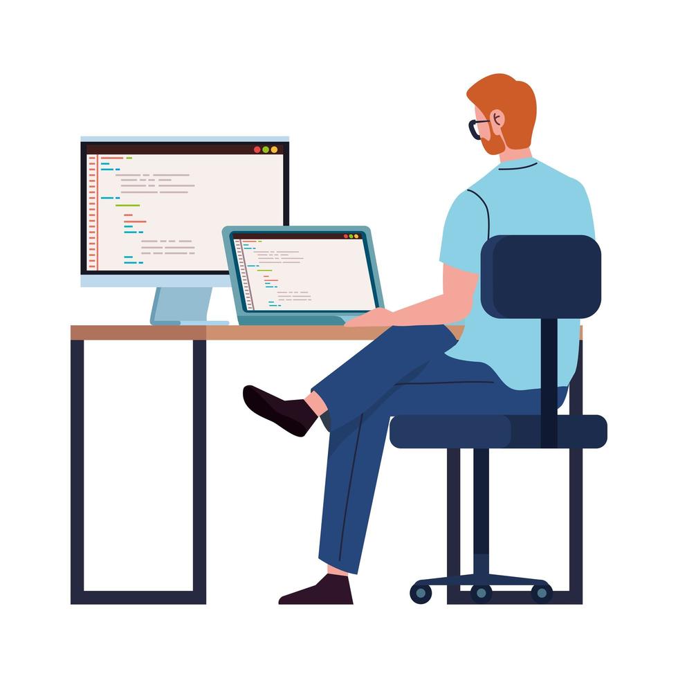 programmer working with computers vector