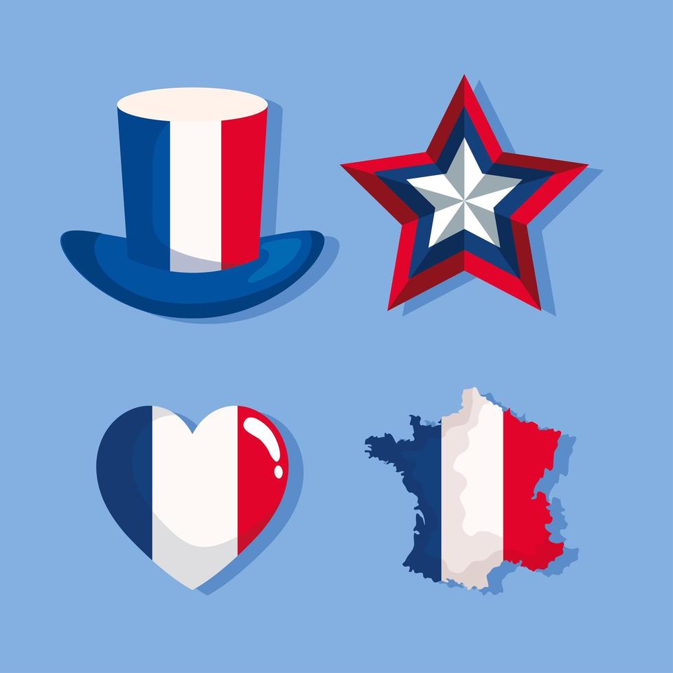 Happy bastille day icon set vector