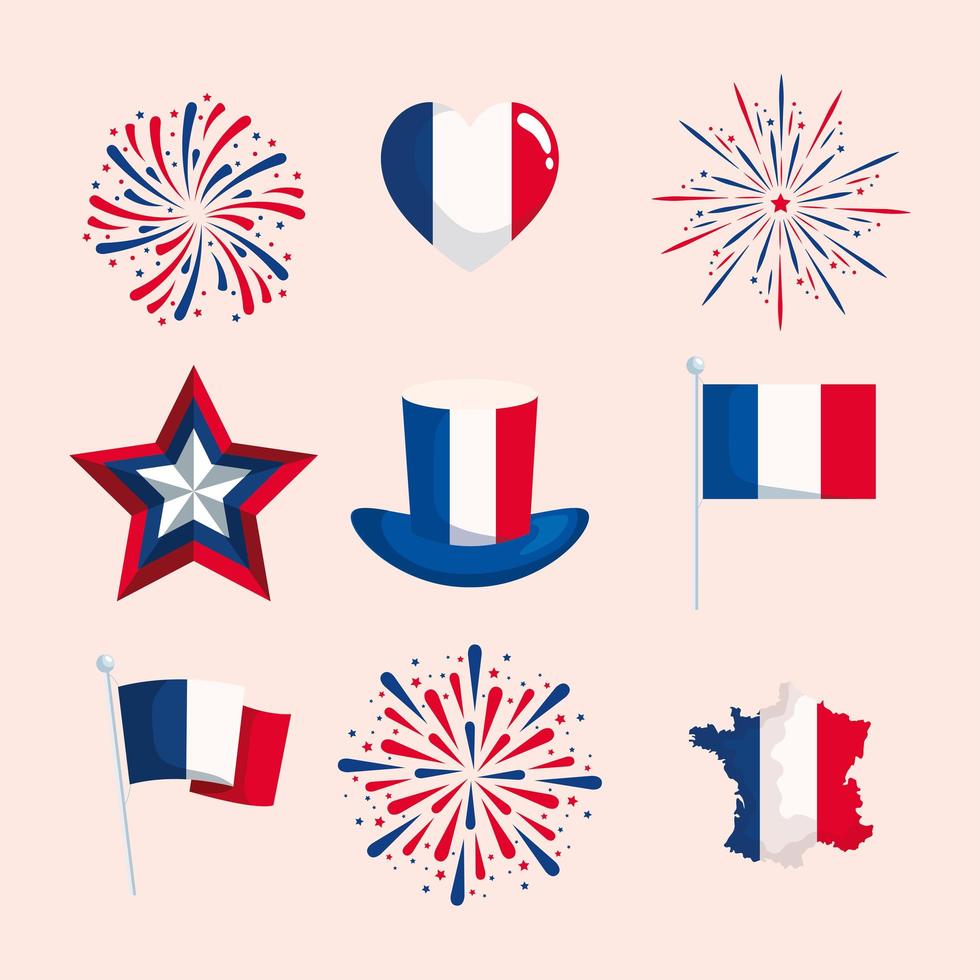 Happy bastille day symbol collection vector