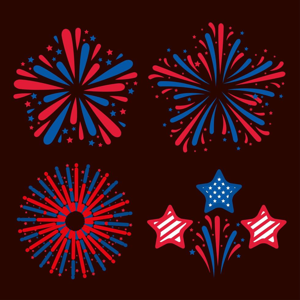 Usa fireworks and stars set vector