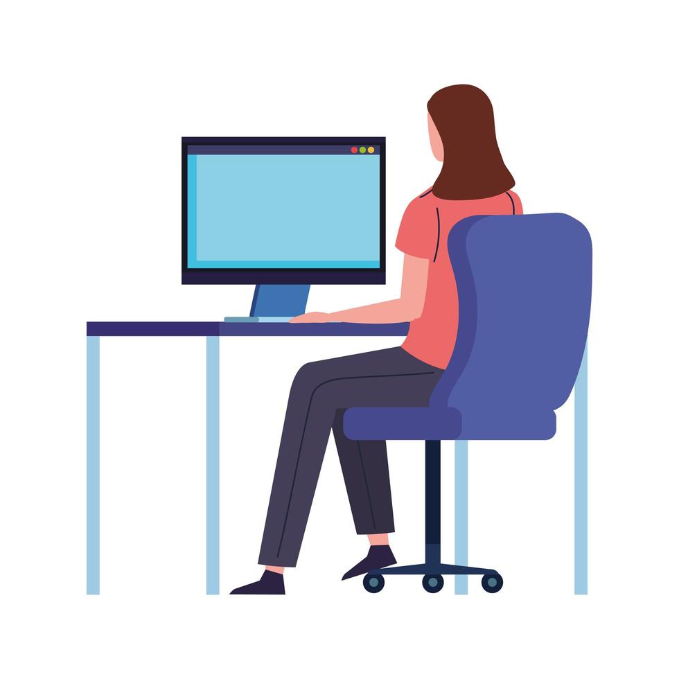 mujer con computadora trabajando vector