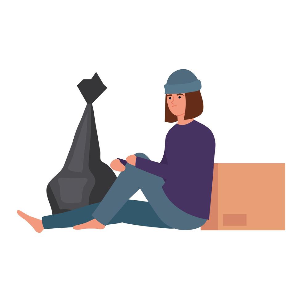 poor woman with garbage vector