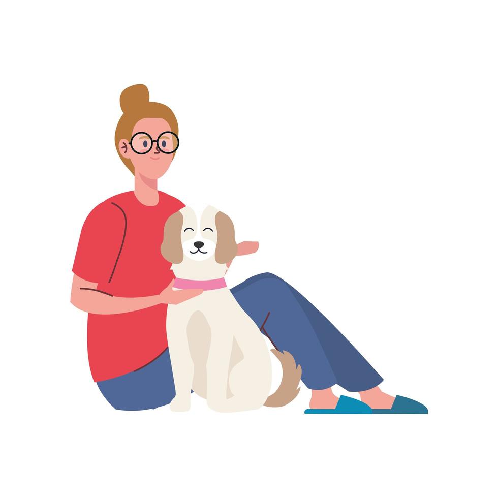 mujer sentada con perro vector