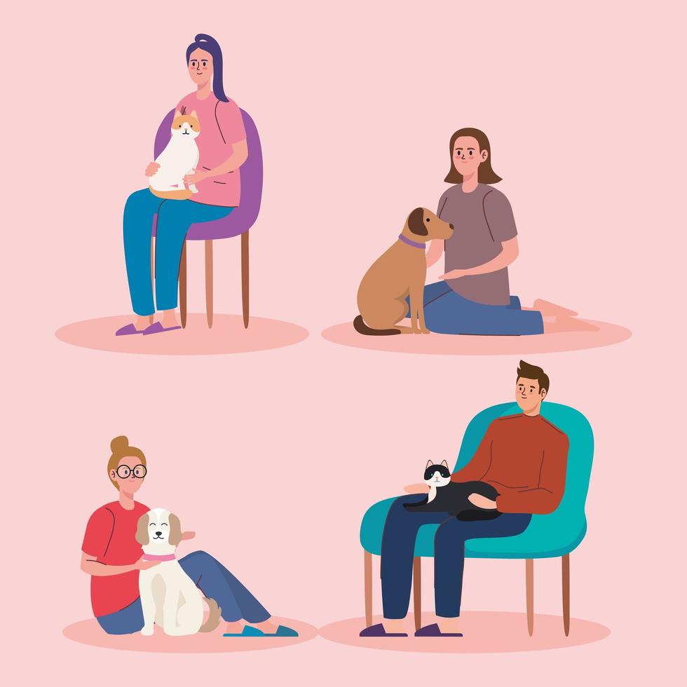 four persons and pets vector