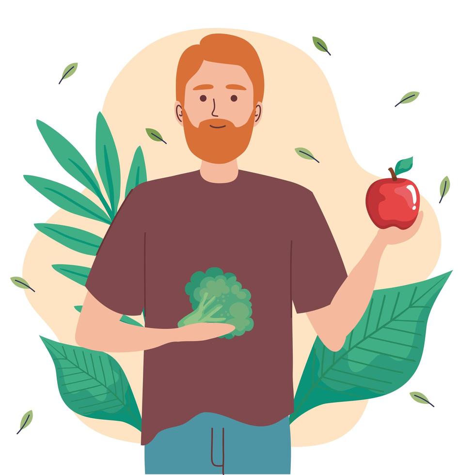 man with vegetables and leaves vector