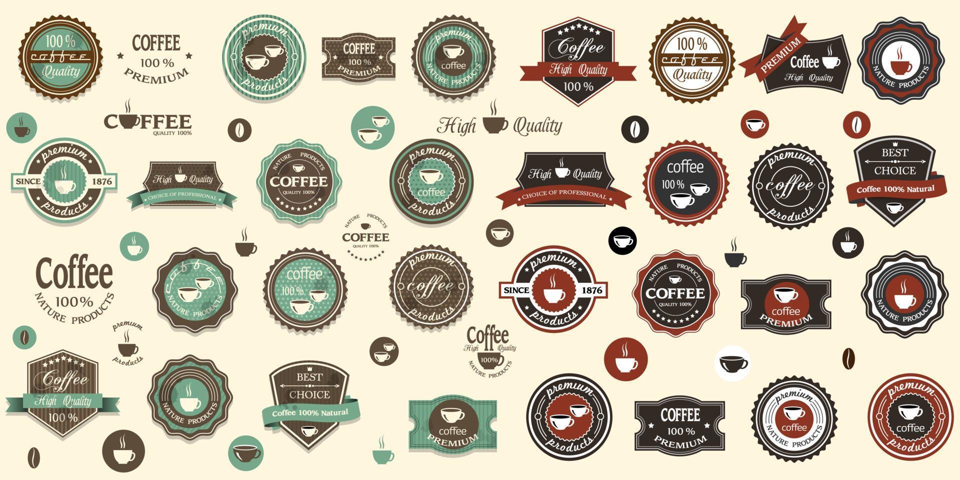 gran conjunto de diseño, logotipos de café, etiquetas de café vintage, emblemas retro vector