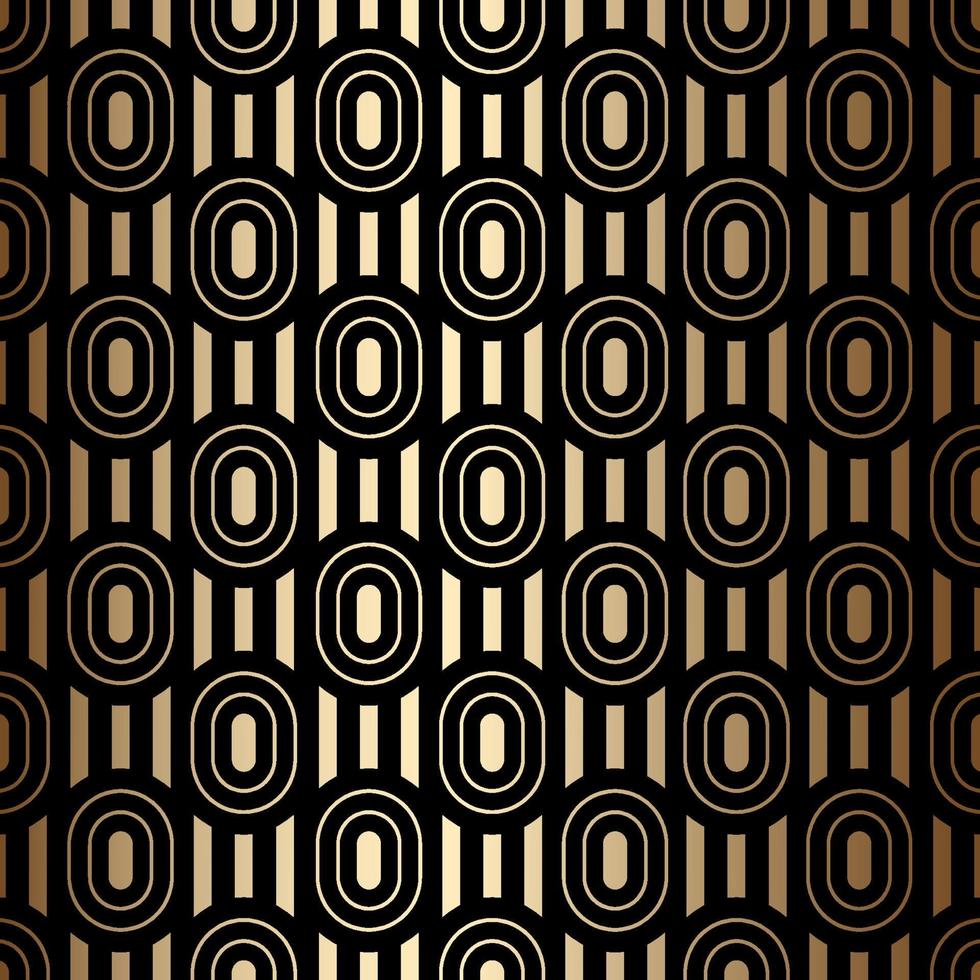 Golden luxury seamless pattern with ovals and stripes, black and gold colors in art deco style vector