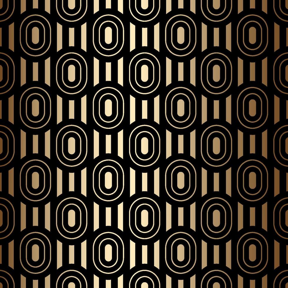 Golden luxury seamless pattern with ovals and stripes, black and gold colors in art deco style vector