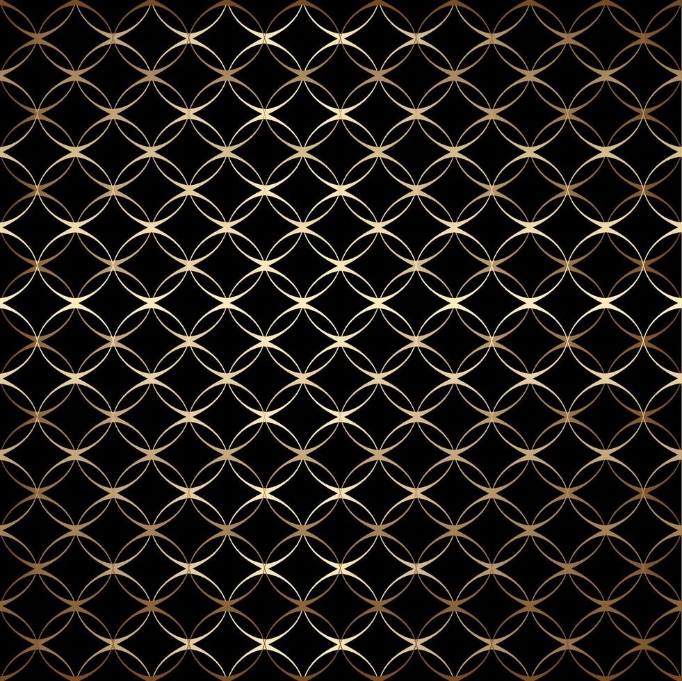 Linear gold art deco simple seamless pattern with circles, black and gold colors vector