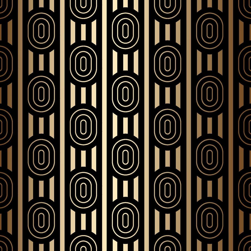 Luxury golden seamless pattern with ovals and stripes, black and gold colors, art deco style vector