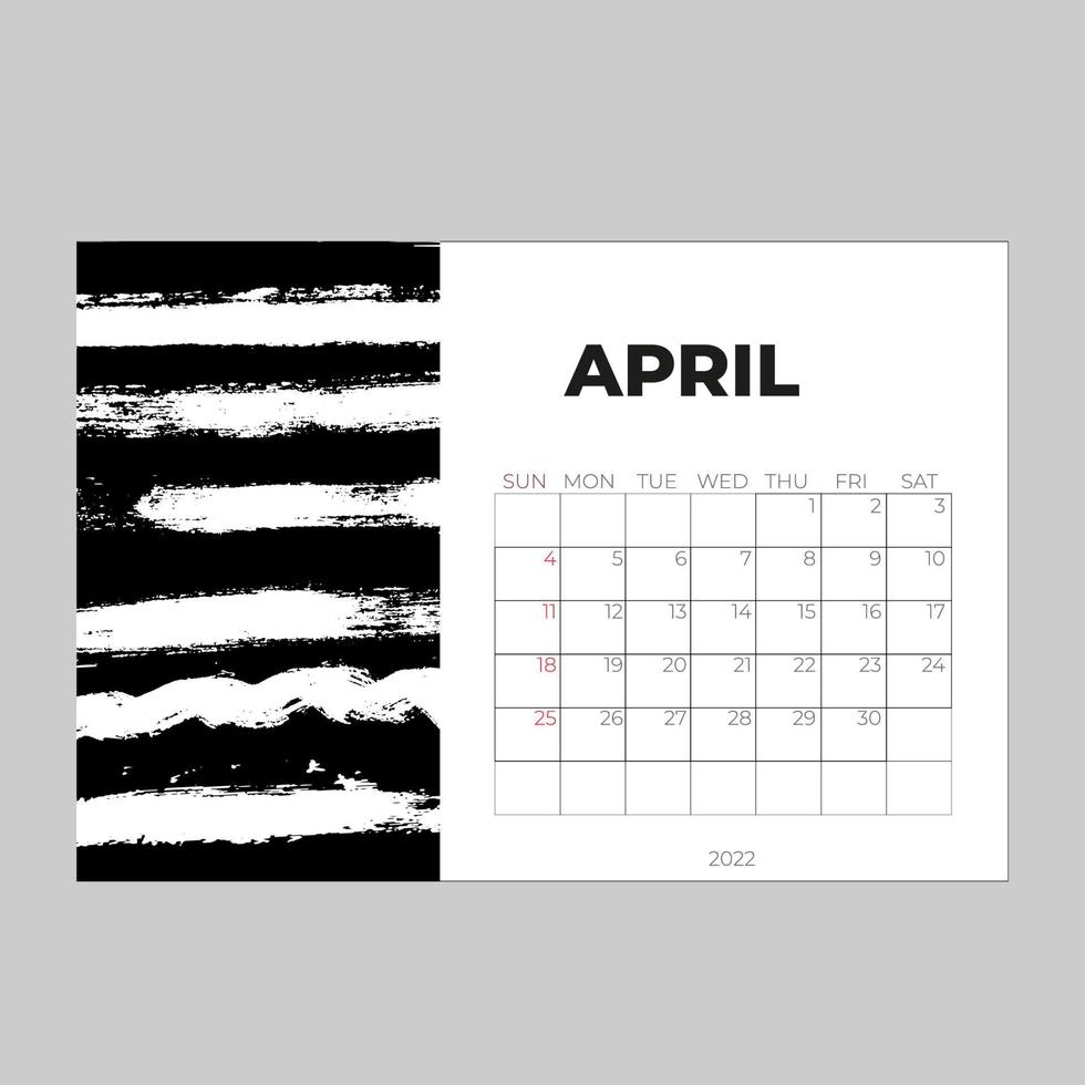 Calendar 2022 design, April month template, desk calendar 2022 layout, advertisement, printing, Business template vector eps10. Vector illustration
