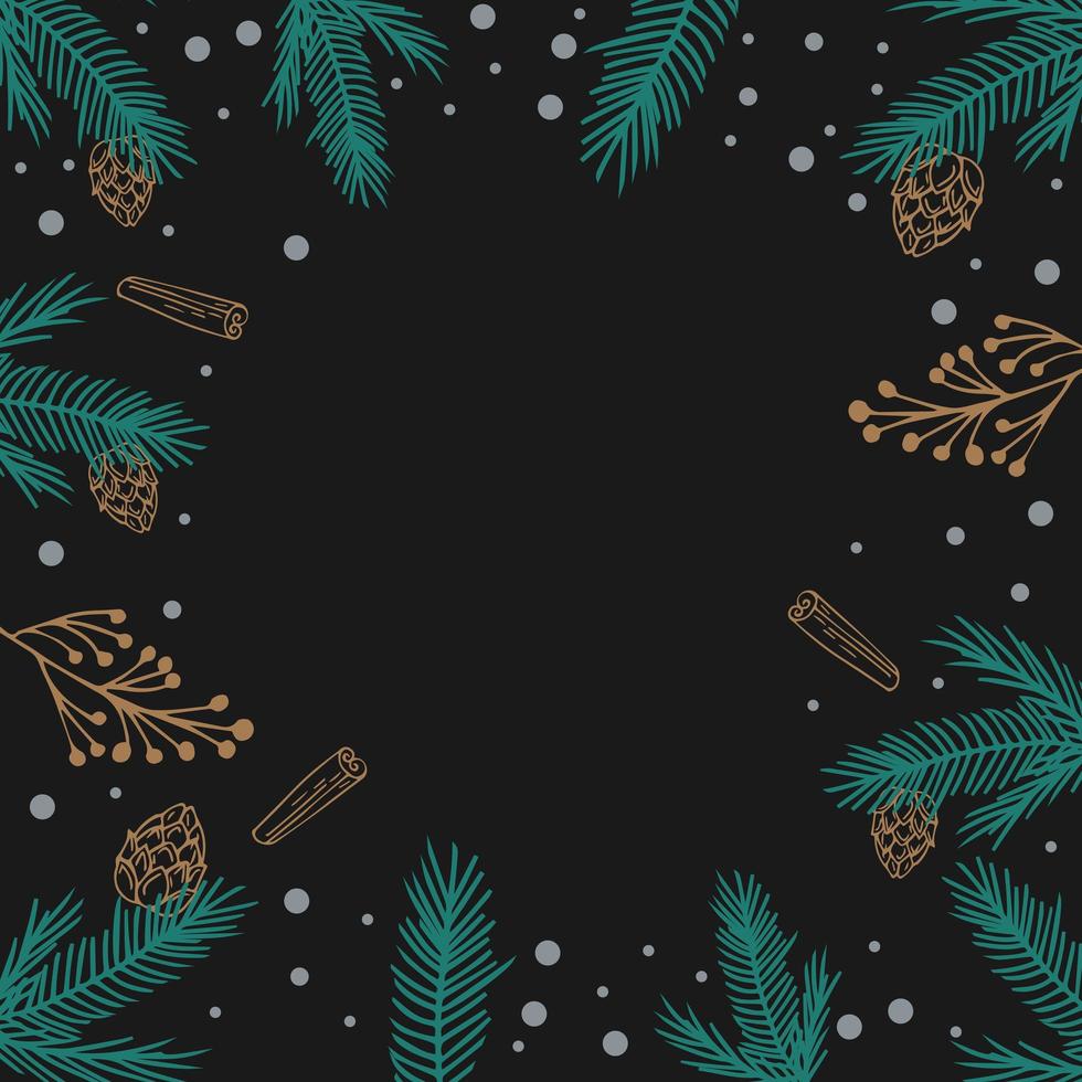 Fondo de Navidad oscuro, árbol de Navidad con adornos, juguetes y regalos, fondo blanco debajo del texto - vector