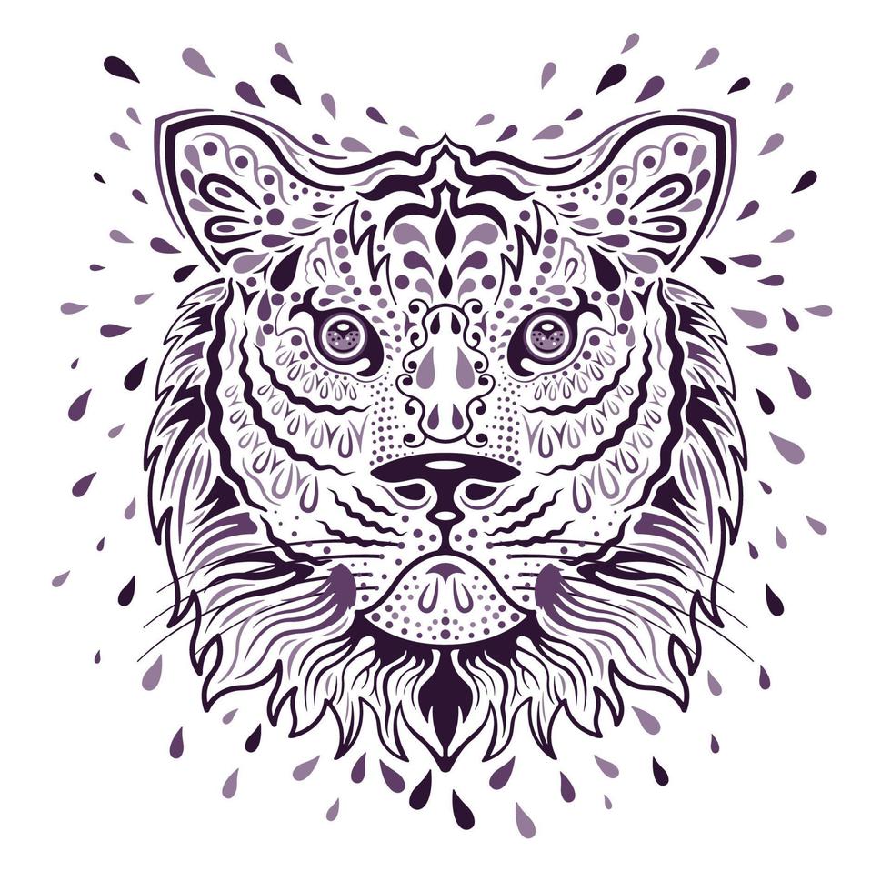 tigre, cabeza, patrón, aislado, contorno, bosquejo vector