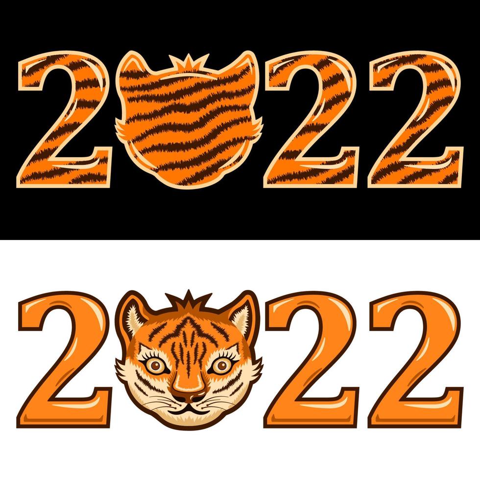 2022 Tiger head calligraphy isolated cartoon vector