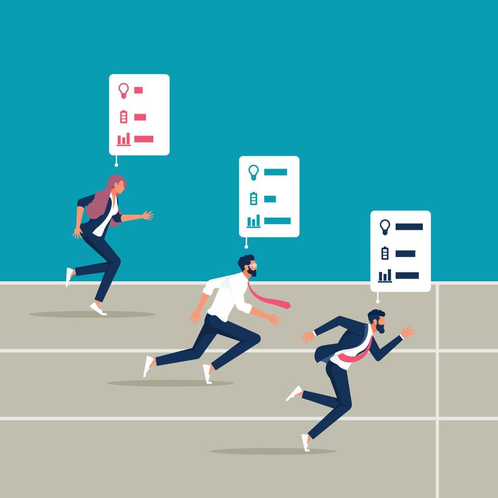 Business competition concept, Businessman and businesswoman with skill status running to the finish line vector