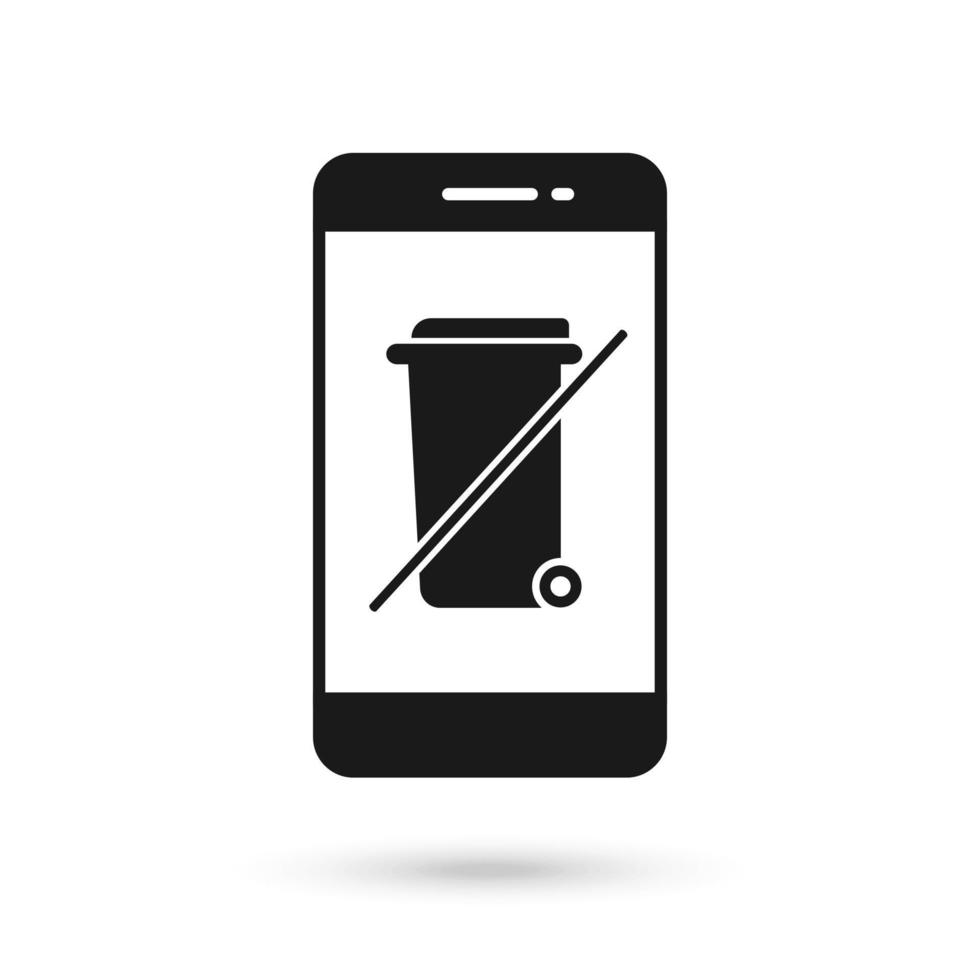 Mobile phone flat design icon with Do not throw in the trash sign. vector