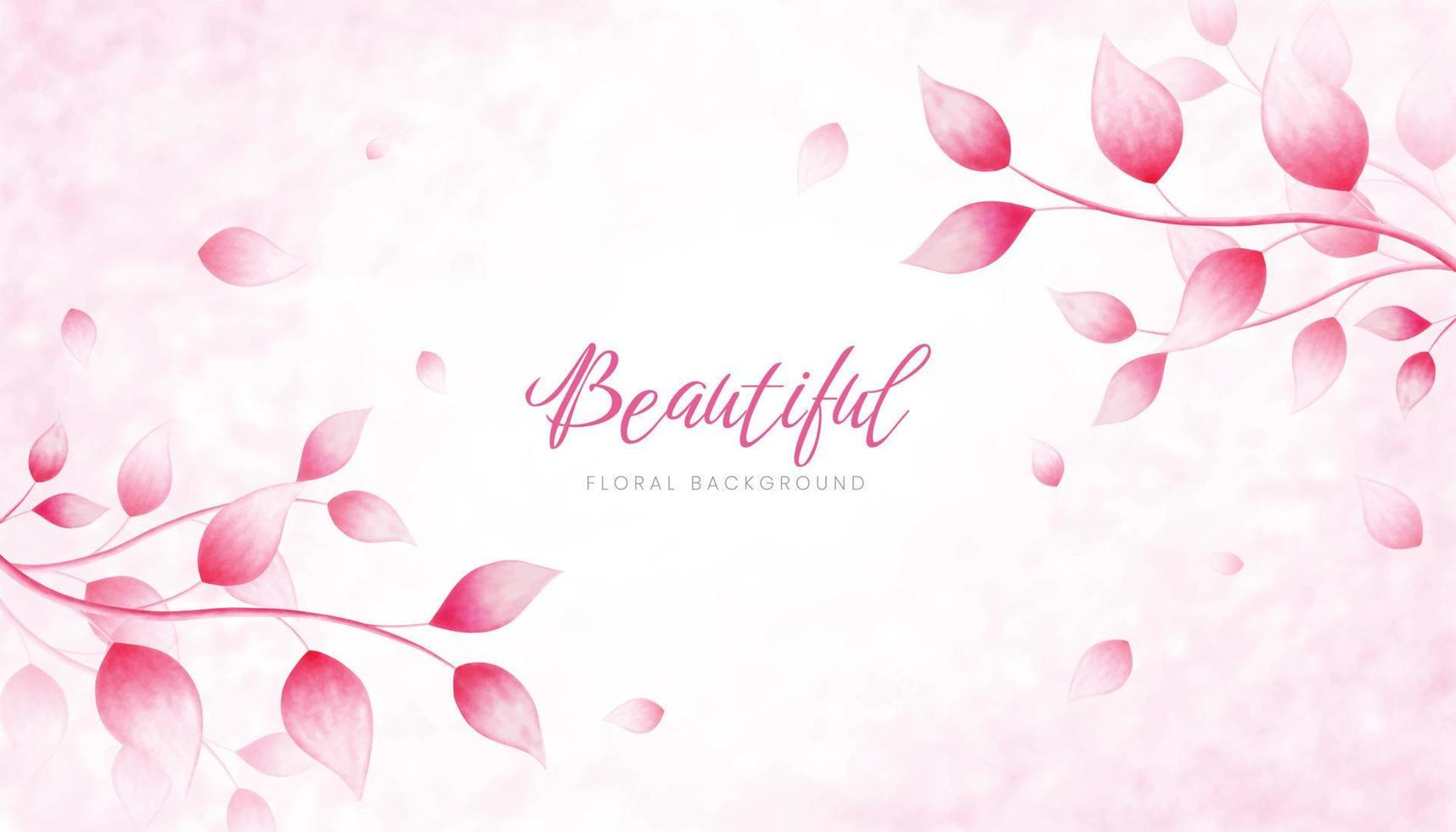 watercolor texture background with pink leaf vector