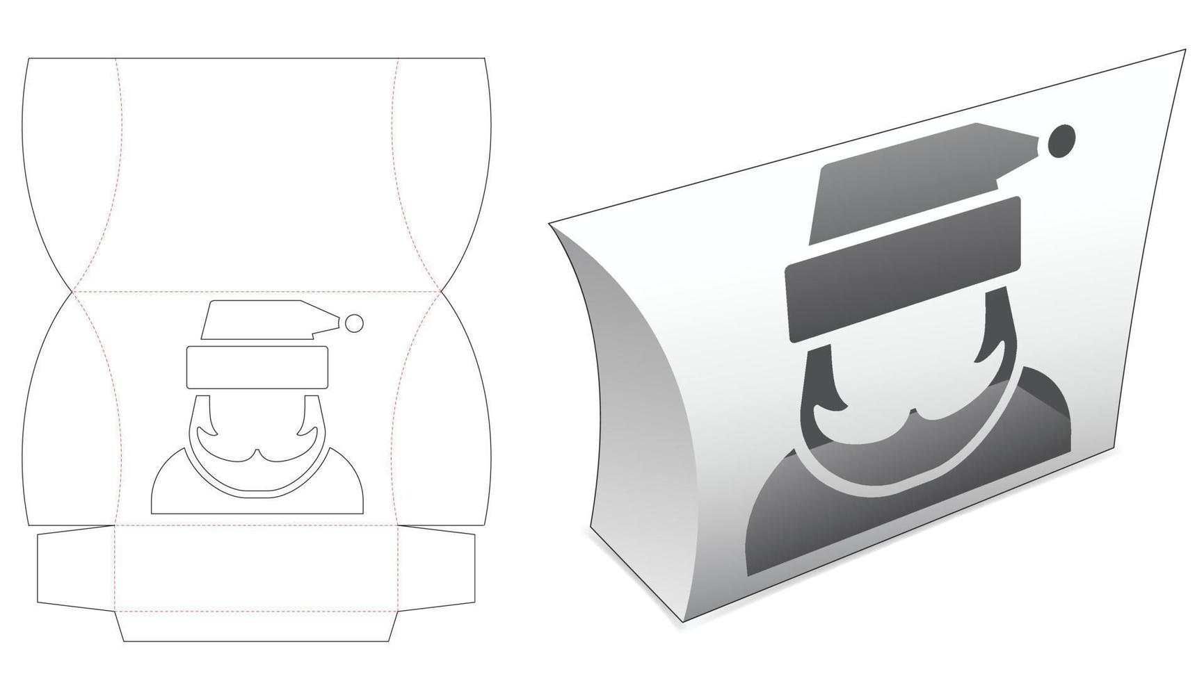 caja de almohada de cartón con plantilla troquelada de ventana de santa claus vector