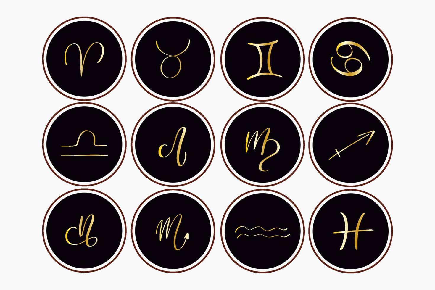 Astrological symbols of the zodiac signs. Astrology,Natal charts, horoscopes vector