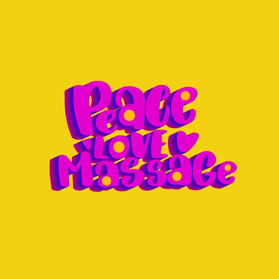 masaje de paz amor. tipografía de letras manuscritas. vector