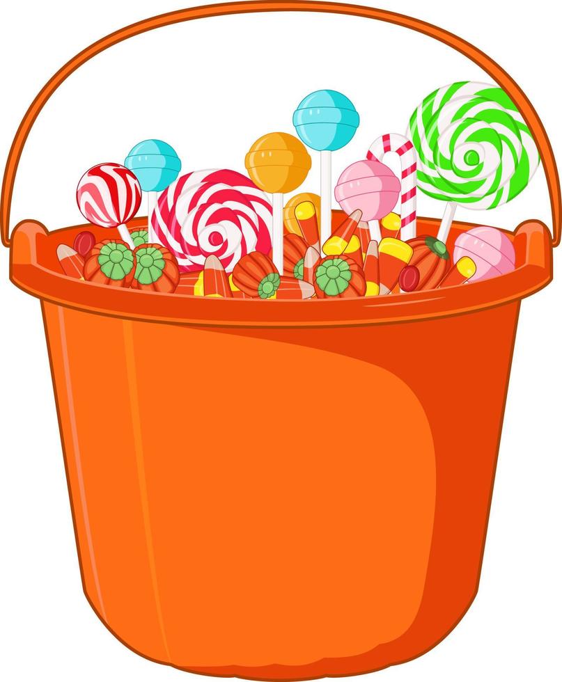 Halloween sweets and candies on the bucket vector