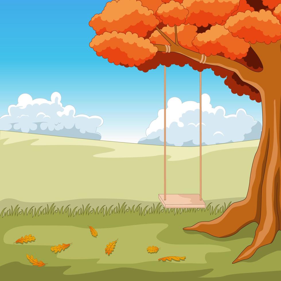 Autumn forest background with swing vector