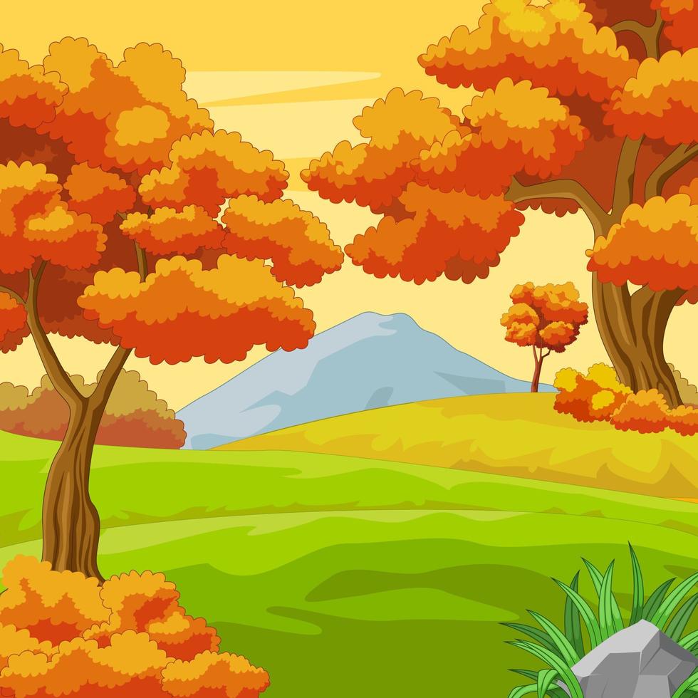 Autumn forest background with mountain vector