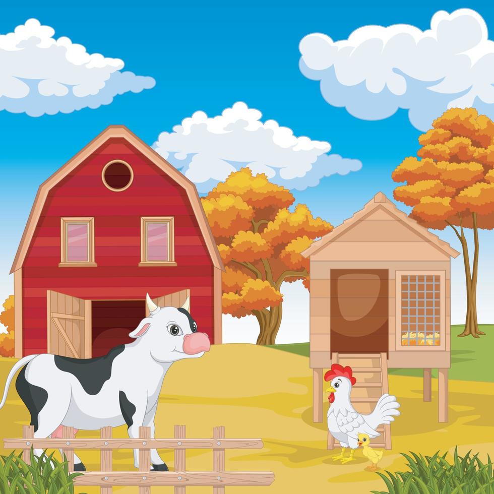 Cute happy animal with farm background vector
