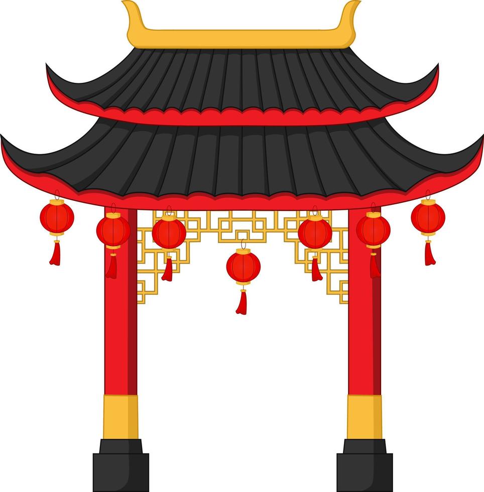 Chinese Gate and paper lamp on white background vector