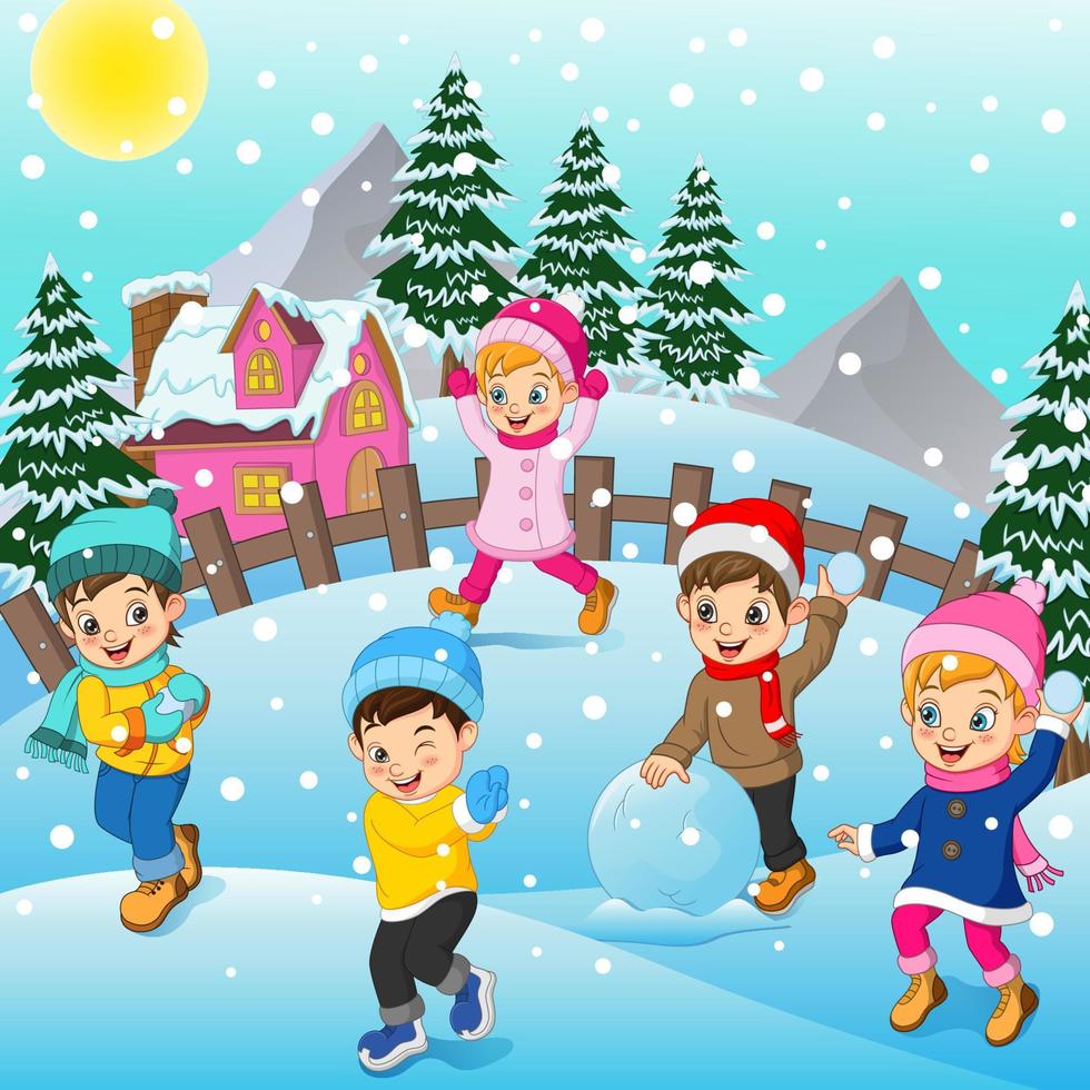 Children playing outdoors in winter vector