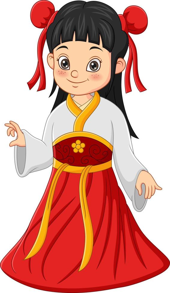 niña china vestida con traje tradicional chino vector