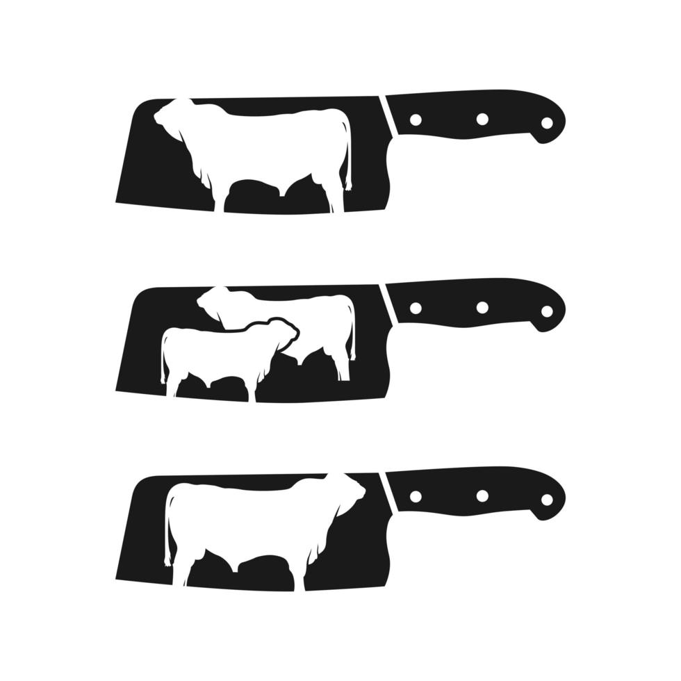 vintage farm logo and angus cattle cutting vector