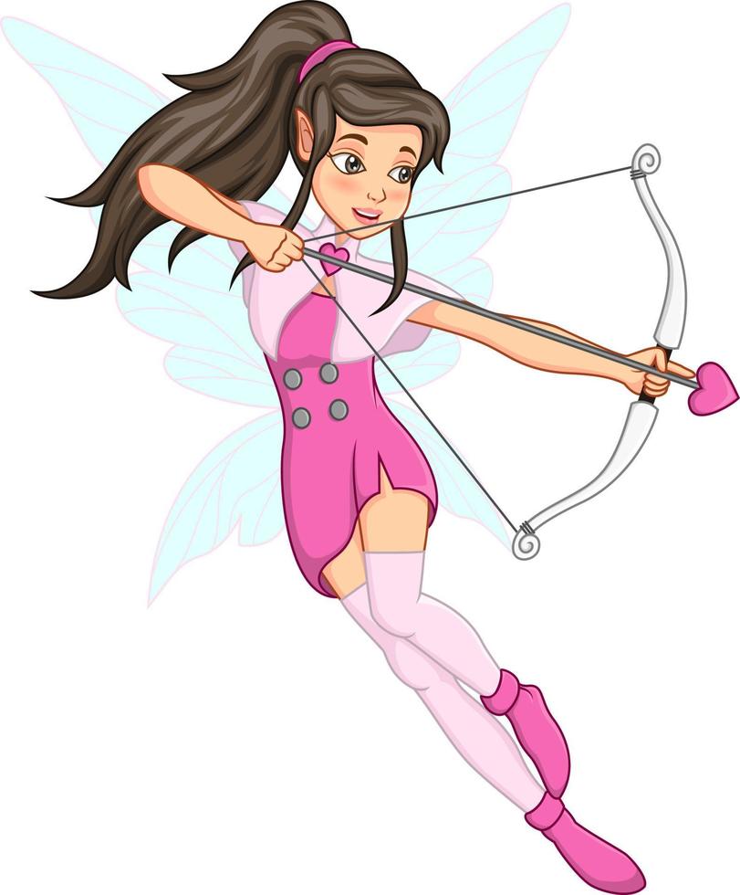 Cartoon little angel girl with bow and love arrow vector