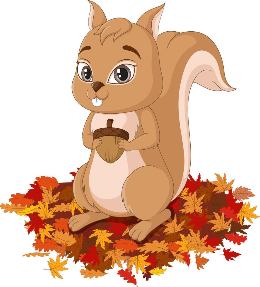 Cute dibujos animados de ardilla en hojas de otoño vector