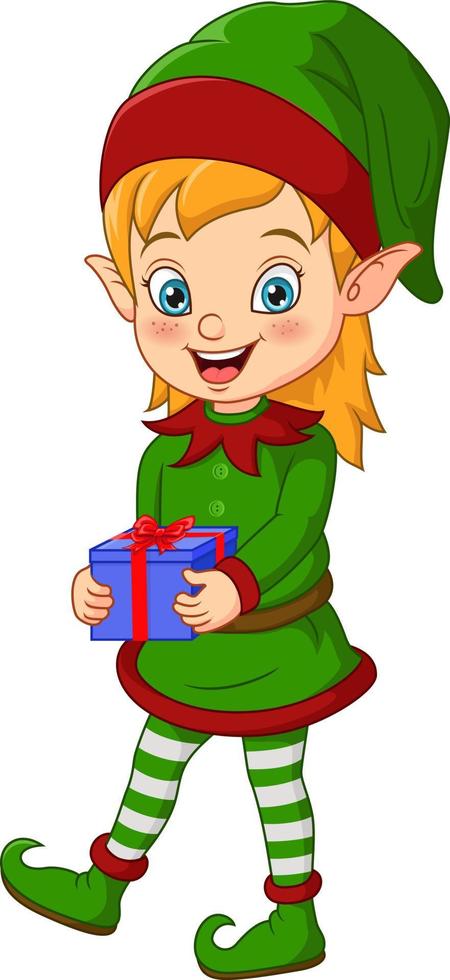 duende de navidad de dibujos animados sosteniendo un regalo 4993865 Vector  en Vecteezy