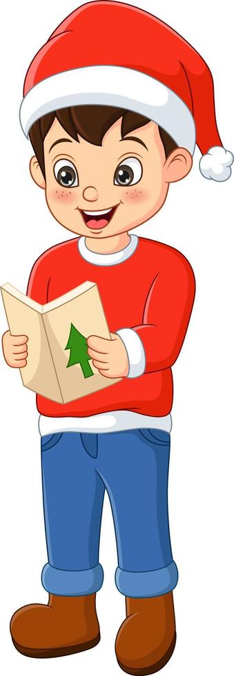 Cute little boy wearing santa clothes singing christmas carol vector